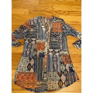 PerSeption Concept Women's Bohemian Sheer Patchwork Button-Down Blouse Sz Large